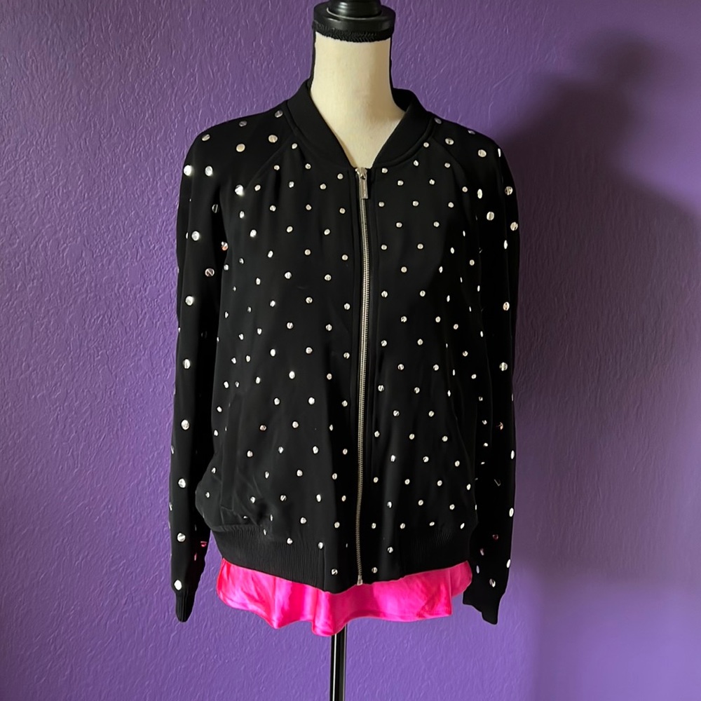 Michael Michael Kors Black Studded Cady Bomber Jacket. Large. NWT
